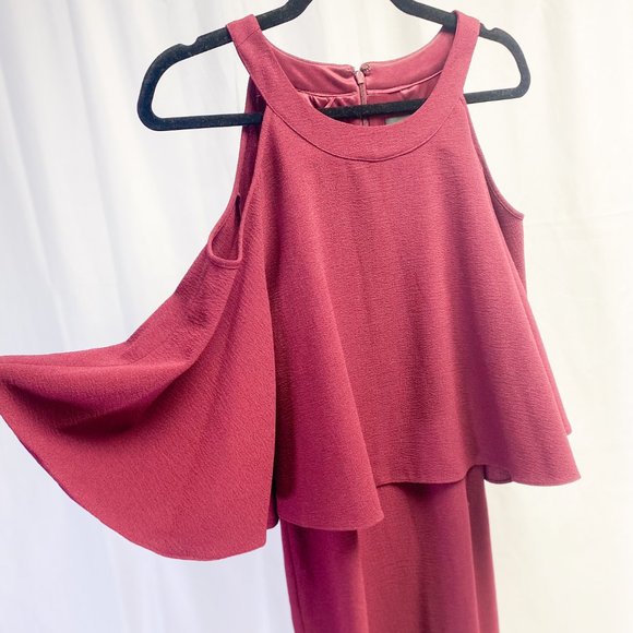 Adrianna Papell Women's Red Sexy Dress Cold Shoulder Sheath Crepe Black Cherry - Picture 3 of 15